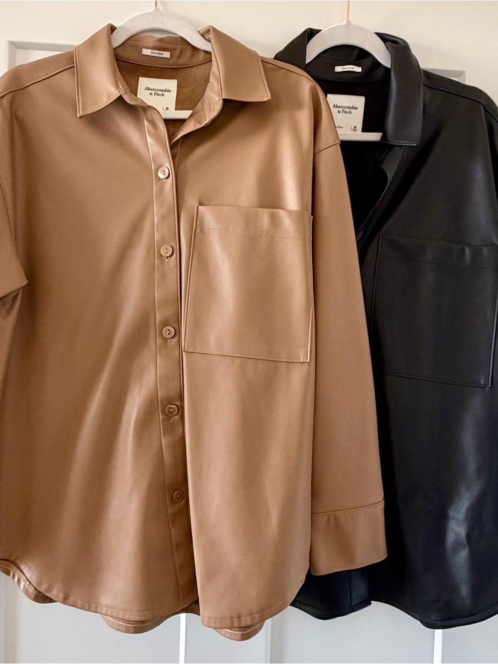 Abercrombie & Fitch Oversized Vegan Leather Shirts Set of 2 Black & Brown Size M
